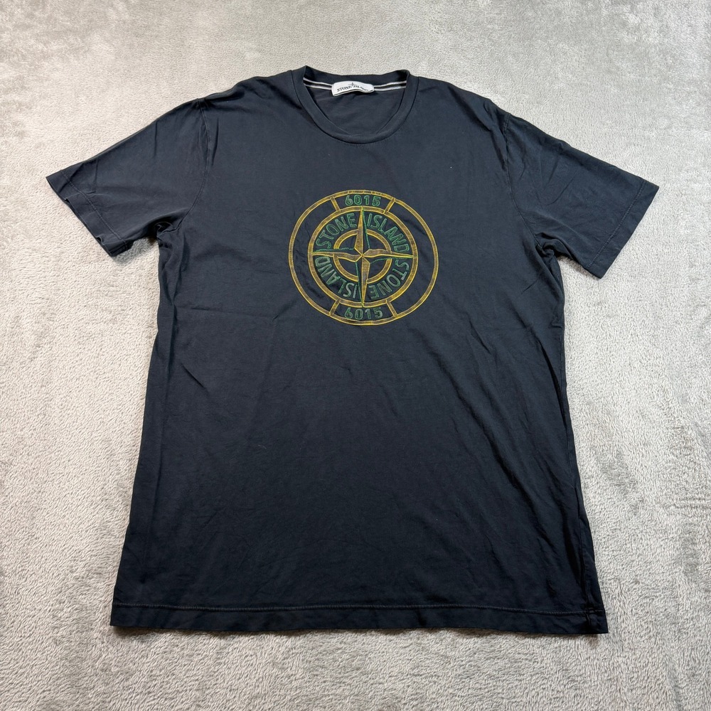 Stone Island T-Shirt Men XL Black Compass Logo Graphic Short Sleeve Authentic